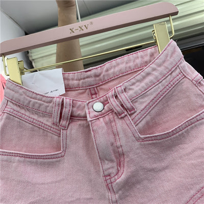 Shorts Denim Deshilachados Cintura Alta Pierna Ancha para Mujer Verano - Image 8