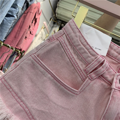 Shorts Denim Deshilachados Cintura Alta Pierna Ancha para Mujer Verano - Image 9