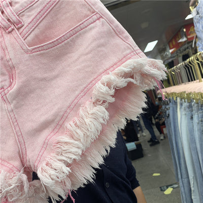 Shorts Denim Deshilachados Cintura Alta Pierna Ancha para Mujer Verano - Image 11