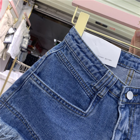 Shorts Denim Deshilachados Cintura Alta Pierna Ancha para Mujer Verano - Image 15