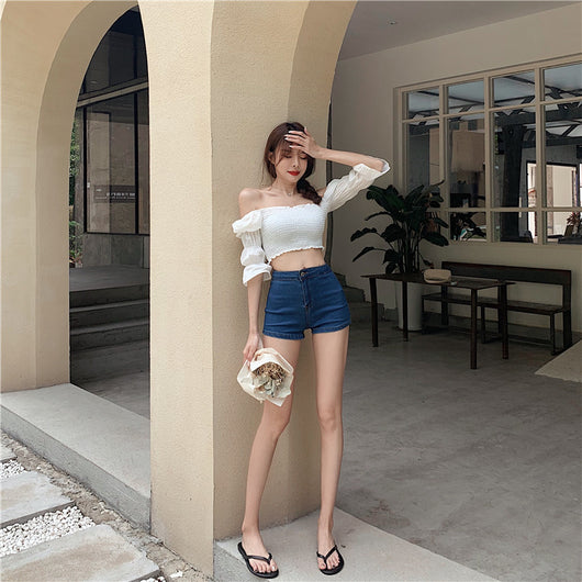 Shorts Denim Cintura Alta Corte A con Elastano - Image 15