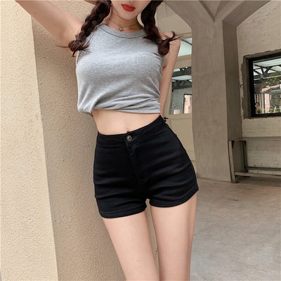 Shorts Denim Cintura Alta Corte A con Elastano - Image 17