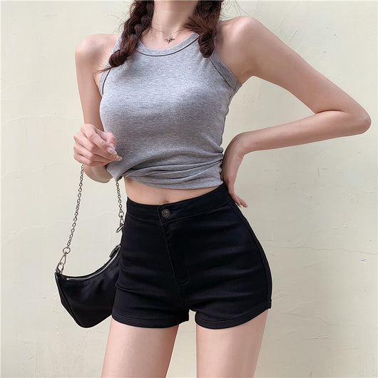 Shorts Denim Cintura Alta Corte A con Elastano - Image 19