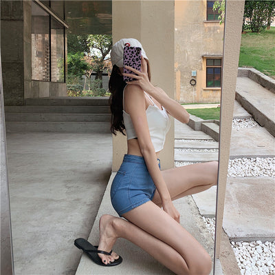 Shorts Denim Cintura Alta Corte A con Elastano - Image 21