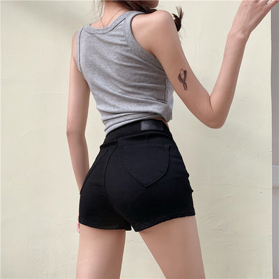 Shorts Denim Cintura Alta Corte A con Elastano - Image 26