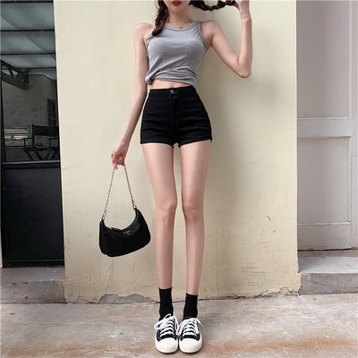 Shorts Denim Cintura Alta Corte A con Elastano - Image 27