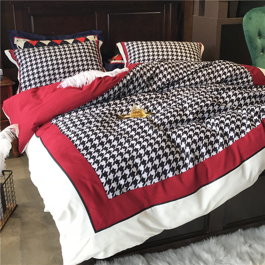 Juego de Cama Retro Americano Algodón Pata de Gallo Terciopelo - Image 7
