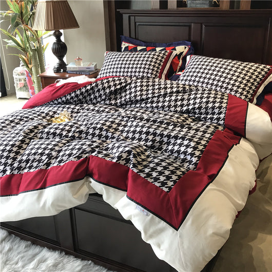 Juego de Cama Retro Americano Algodón Pata de Gallo Terciopelo - Image 8