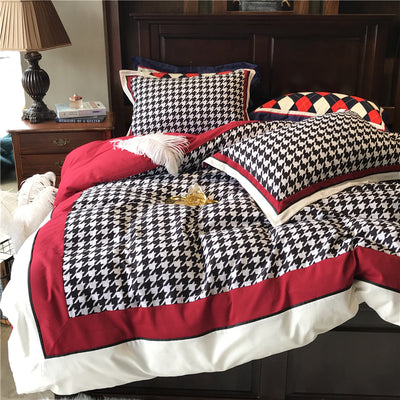 Juego de Cama Retro Americano Algodón Pata de Gallo Terciopelo - Image 12