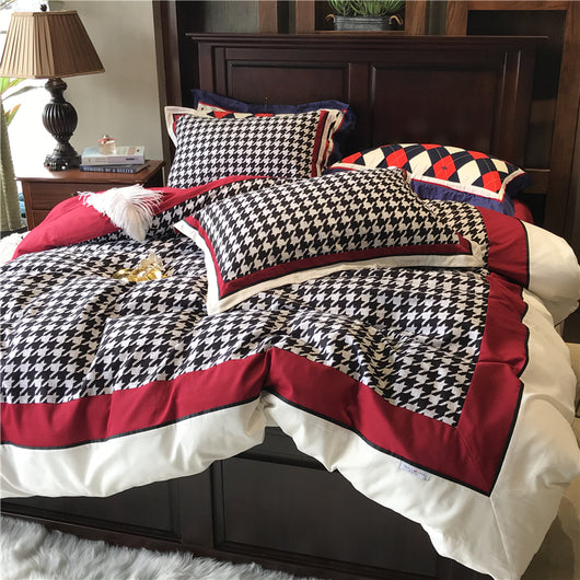 Juego de Cama Retro Americano Algodón Pata de Gallo Terciopelo - Image 13