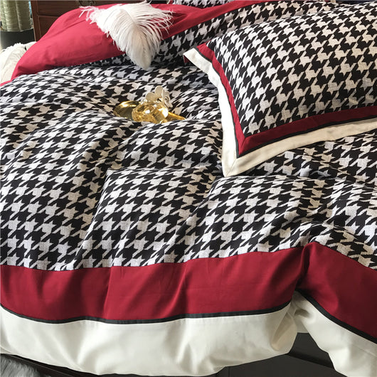 Juego de Cama Retro Americano Algodón Pata de Gallo Terciopelo - Image 14