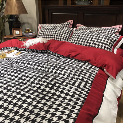 Juego de Cama Retro Americano Algodón Pata de Gallo Terciopelo - Image 16