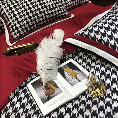 Juego de Cama Retro Americano Algodón Pata de Gallo Terciopelo - Image 21