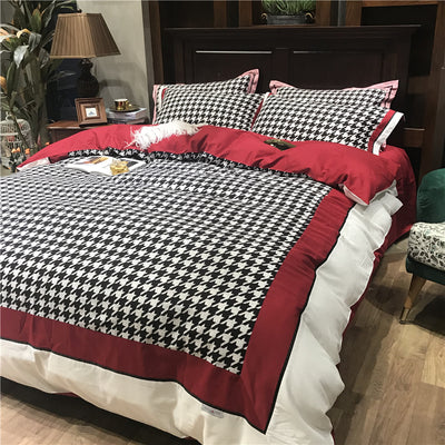 Juego de Cama Retro Americano Algodón Pata de Gallo Terciopelo - Image 23