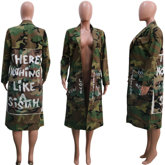 Abrigo Largo de Camuflaje para Mujer - Estilo Casual Europeo y Americano - Image 7
