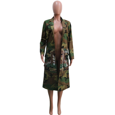Abrigo Largo de Camuflaje para Mujer - Estilo Casual Europeo y Americano - Image 8