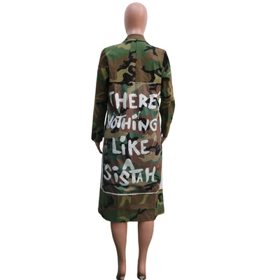 Abrigo Largo de Camuflaje para Mujer - Estilo Casual Europeo y Americano - Image 9