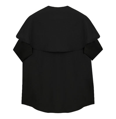 Blusa Suelta Azul Marino con Cuello Bordado de Manga Corta - Image 8