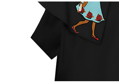 Blusa Suelta Azul Marino con Cuello Bordado de Manga Corta - Image 11