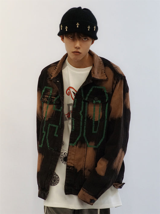 Chaqueta Denim Tie Dye con Estampado de Letras - Diseño Oversize Europeo - Image 6