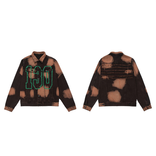 Chaqueta Denim Tie Dye con Estampado de Letras - Diseño Oversize Europeo - Image 10