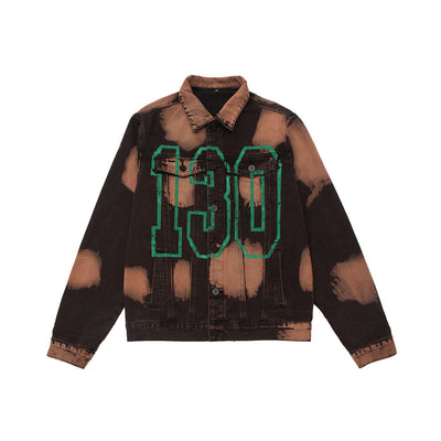 Chaqueta Denim Tie Dye con Estampado de Letras - Diseño Oversize Europeo - Image 11
