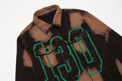 Chaqueta Denim Tie Dye con Estampado de Letras - Diseño Oversize Europeo - Image 13