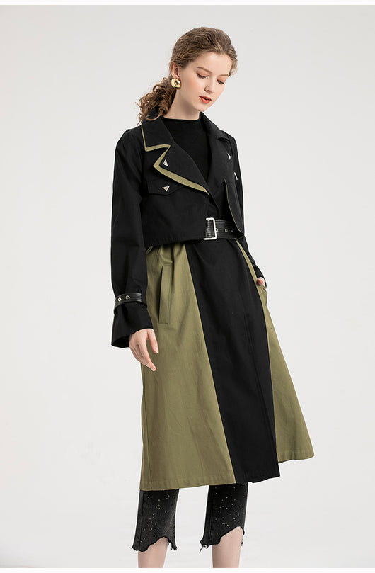 Gabardina Retro con Combinación de Colores Estilo Británico para Mujer - Image 9