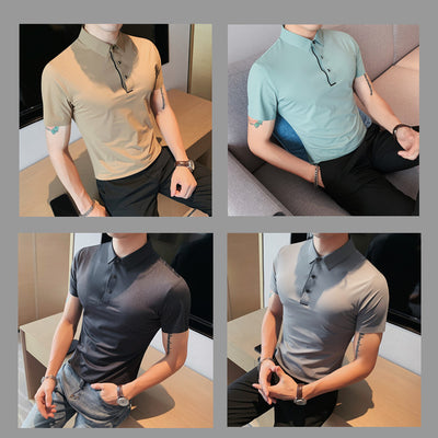 Polo Hombre Ice Silk Transpirable con Cuello Drapeado y Stretch - Image 6