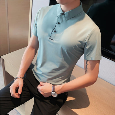 Polo Hombre Ice Silk Transpirable con Cuello Drapeado y Stretch - Image 22