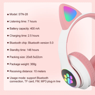 Audífonos Inalámbricos Bluetooth con Orejas de Gato y Luces LED - Image 13