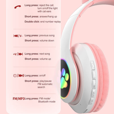 Audífonos Inalámbricos Bluetooth con Orejas de Gato y Luces LED - Image 14