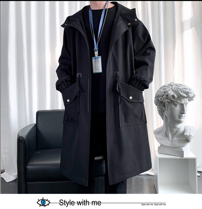 Chamarra Cortaviento Larga con Capucha y Bolsillos Amplios para Hombre - Image 6