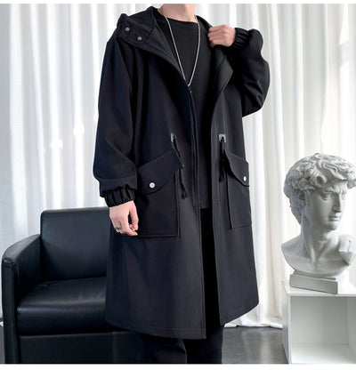 Chamarra Cortaviento Larga con Capucha y Bolsillos Amplios para Hombre - Image 11
