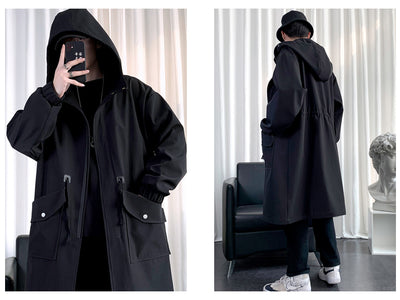 Chamarra Cortaviento Larga con Capucha y Bolsillos Amplios para Hombre - Image 13