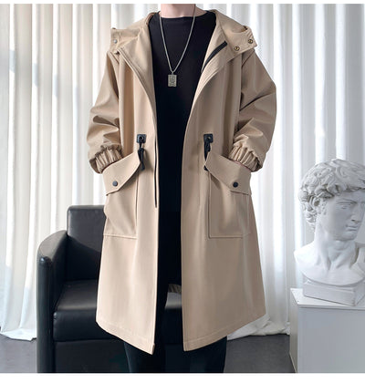 Chamarra Cortaviento Larga con Capucha y Bolsillos Amplios para Hombre - Image 14