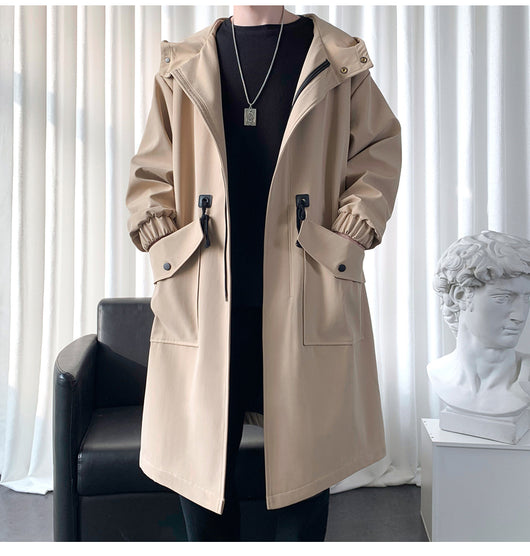Chamarra Cortaviento Larga con Capucha y Bolsillos Amplios para Hombre - Image 14