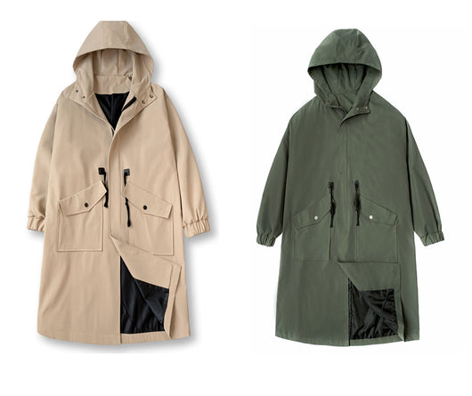 Chamarra Cortaviento Larga con Capucha y Bolsillos Amplios para Hombre - Image 20