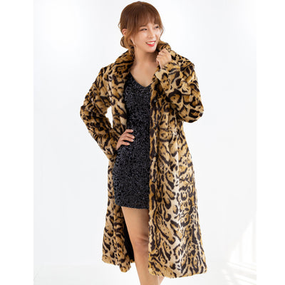 Abrigo Largo de Pelaje de Leopardo Talla Grande - Felpa de Visón Sintético - Image 7