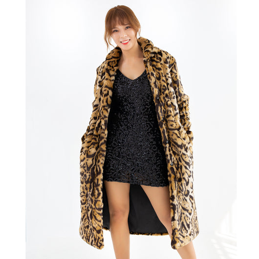 Abrigo Largo de Pelaje de Leopardo Talla Grande - Felpa de Visón Sintético - Image 9