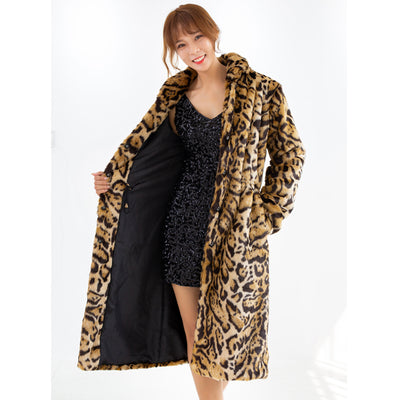Abrigo Largo de Pelaje de Leopardo Talla Grande - Felpa de Visón Sintético - Image 10