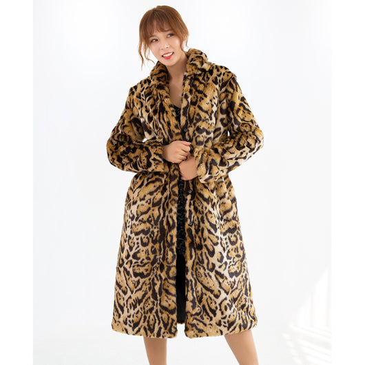 Abrigo Largo de Pelaje de Leopardo Talla Grande - Felpa de Visón Sintético - Image 11