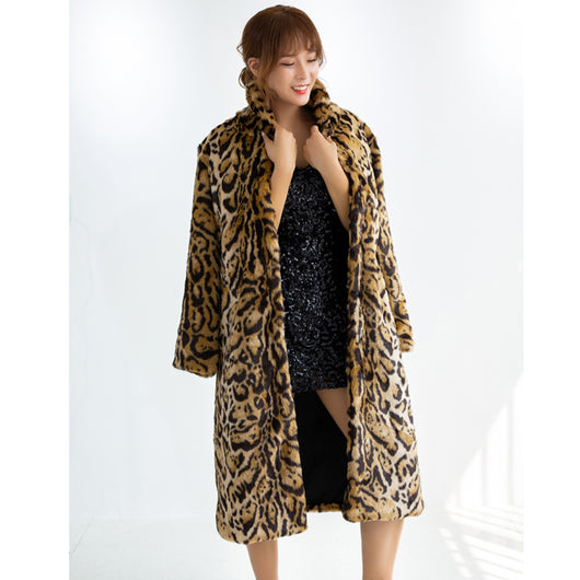 Abrigo Largo de Pelaje de Leopardo Talla Grande - Felpa de Visón Sintético - Image 14