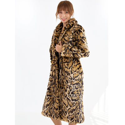 Abrigo Largo de Pelaje de Leopardo Talla Grande - Felpa de Visón Sintético - Image 15