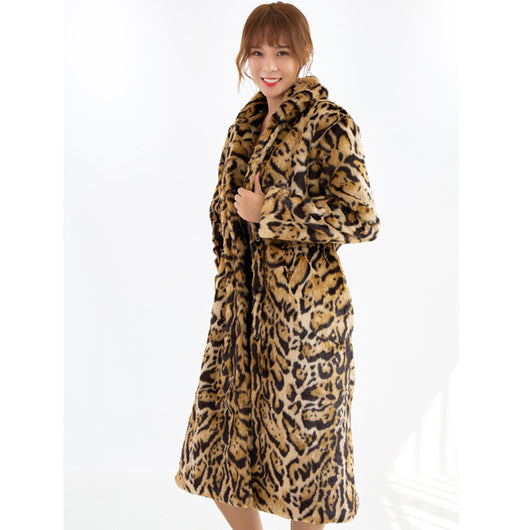 Abrigo Largo de Pelaje de Leopardo Talla Grande - Felpa de Visón Sintético - Image 15