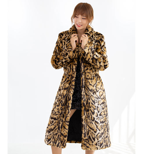 Abrigo Largo de Pelaje de Leopardo Talla Grande - Felpa de Visón Sintético - Image 18