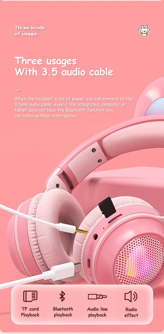 Auriculares Inalámbricos con Orejas de Conejo Luminosas y Extensibles - Image 20