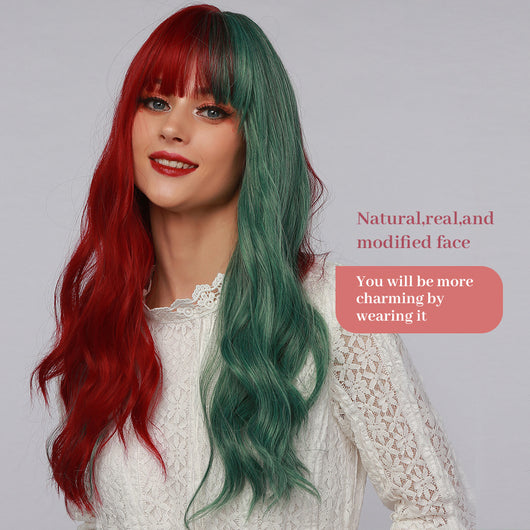 Pelucas Sintéticas Onduladas Largas Rojo y Verde para Cosplay - Image 12