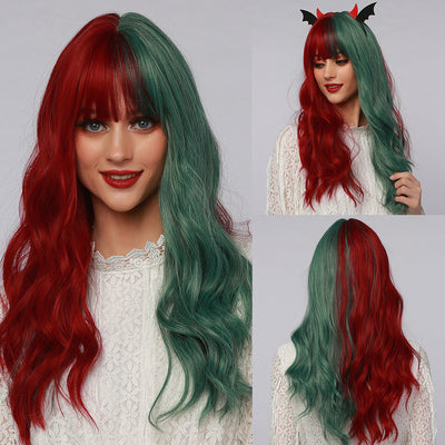 Pelucas Sintéticas Onduladas Largas Rojo y Verde para Cosplay - Image 13