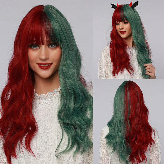 Pelucas Sintéticas Onduladas Largas Rojo y Verde para Cosplay - Image 13